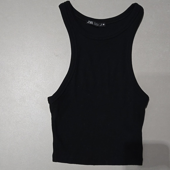 Zara Black Ribbed Racetracker Tank Top Size S - Picture 3 of 6